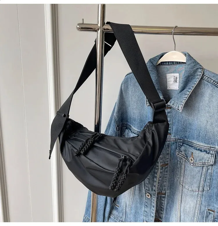 Borsa a tracolla in nylon alla moda, stile punk, tinta unita, grande capacità, multistrato, versatile, con arricciatura_voghion.com