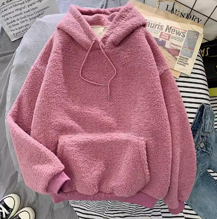 Damenbekleidung, verdicktes Sweatshirt aus Lammfell und Samt für Damen, lockeres Pullover-Sweatshirt aus Lammfell für Damen_voghion.com