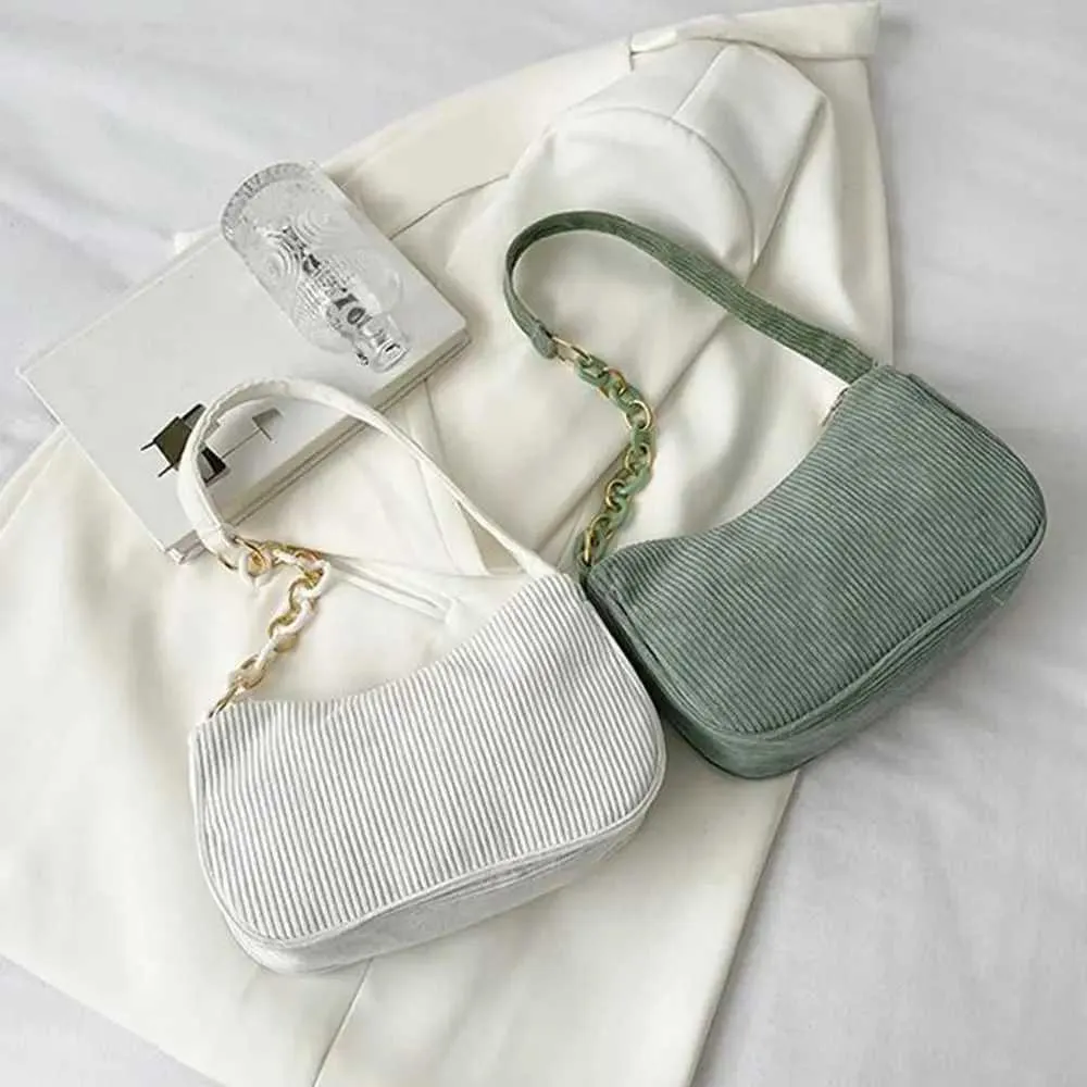 Fi Retro Herbst Winter Cord Unterarm Reißverschluss Schulter Kleine Tasche Damen Weiche Freizeit Club Handtasche Y241025_voghion.com