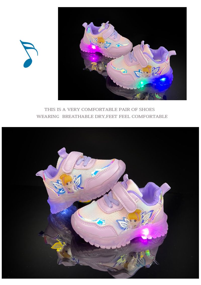 Elf Girls' 2022 Spring Autumn New Breathable Leisure and Comfortable Sports LED Light up Children's Shoes_voghion.com