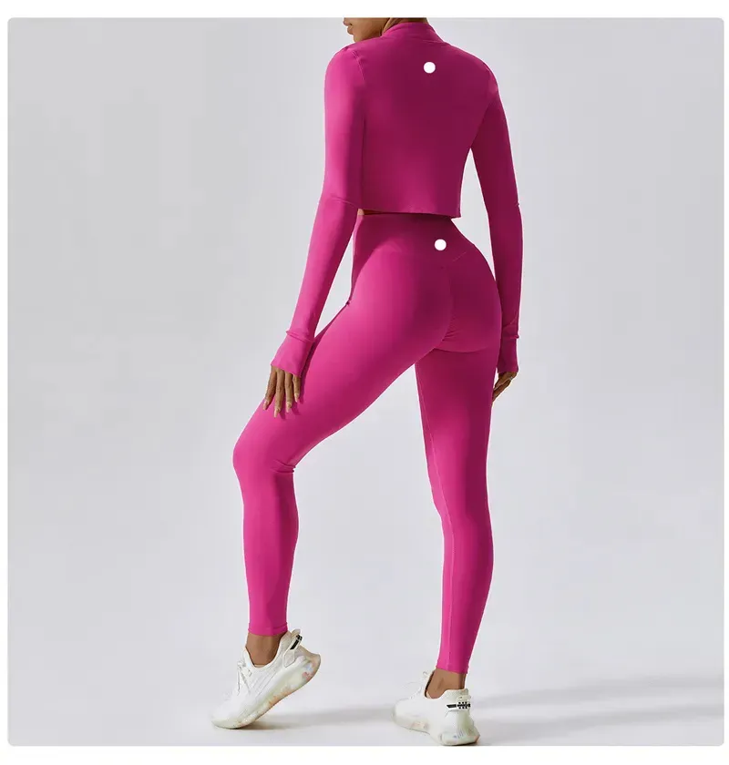 5A Gold Jacke Hosen Frauen definieren Workout drei Stücke zwei Sets Sport Quick Dry Active Wear Luluess Lemoness Jacken Top_voghion.com