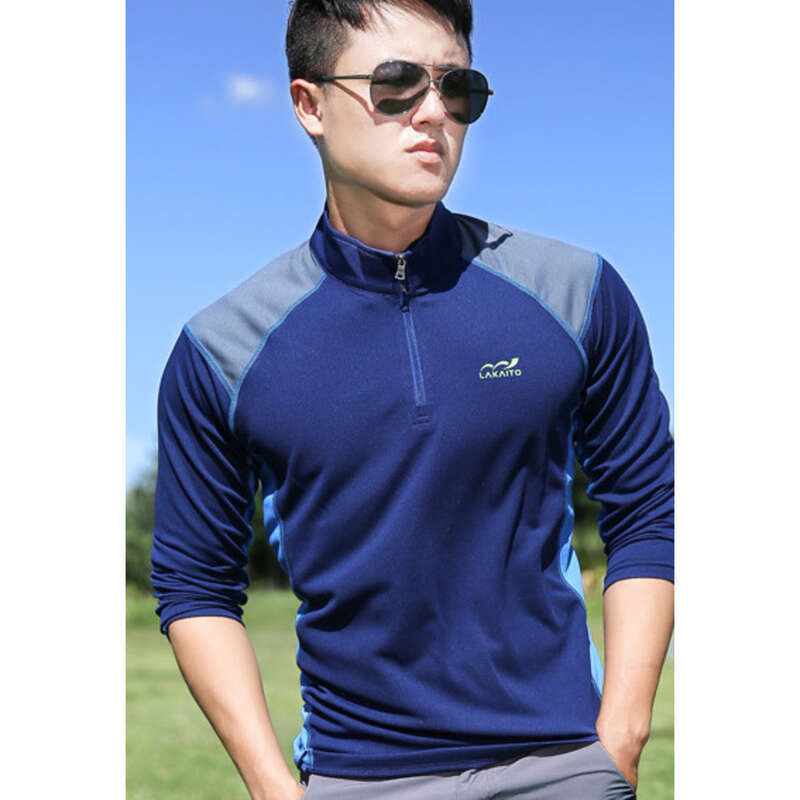Outdoor Men's Long Sleeved T-shirt Color Blocked, Sweat Absorbing, Breathable Plus Size Sports Travel Hiking Quick_voghion.com