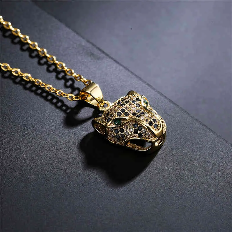 Leopard Head Pendant Necklace Gold Plated Cubic Zirconia Jewelry_voghion.com