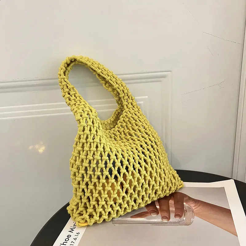 Lässige gewebte Damen-Umhängetaschen, gestrickte Handtaschen, große Kapazität, Shopper-Tasche, weibliche Strand-/Reise-Geldbörsen aus Baumwolle 240826_voghion.com
