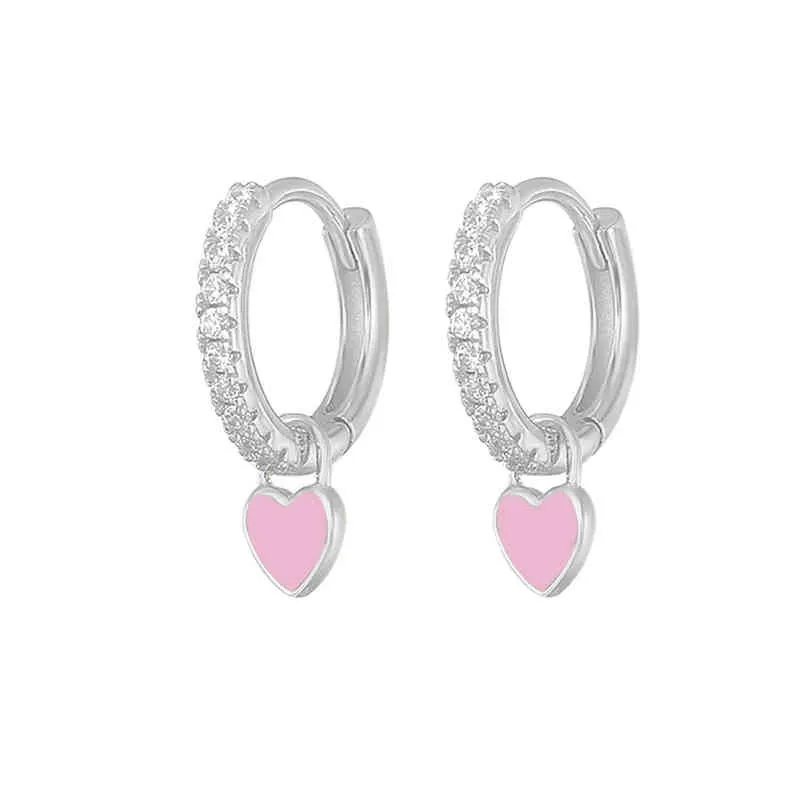 BOAKO placage boucles d'oreilles avec mignon bonbon néon émail coeur breloque goutte boucle d'oreille couleur or argent pour les filles L220614_voghion.com
