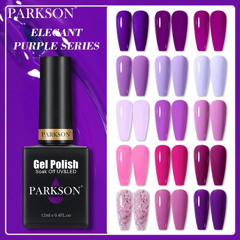 Parkson Purple Series Nail Gel Polish Soak Off UV LED Semi Permanent Color Gel DIY Nail Gel Varnish Base Top Coat Nail Art Gel_voghion.com