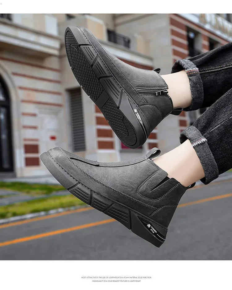 Tendance mode printemps bottes de travail anglaises haut de gamme chaussures décontractées mi-mollet polyvalentes pour hommes matériau PU imperméable 240629_voghion.com