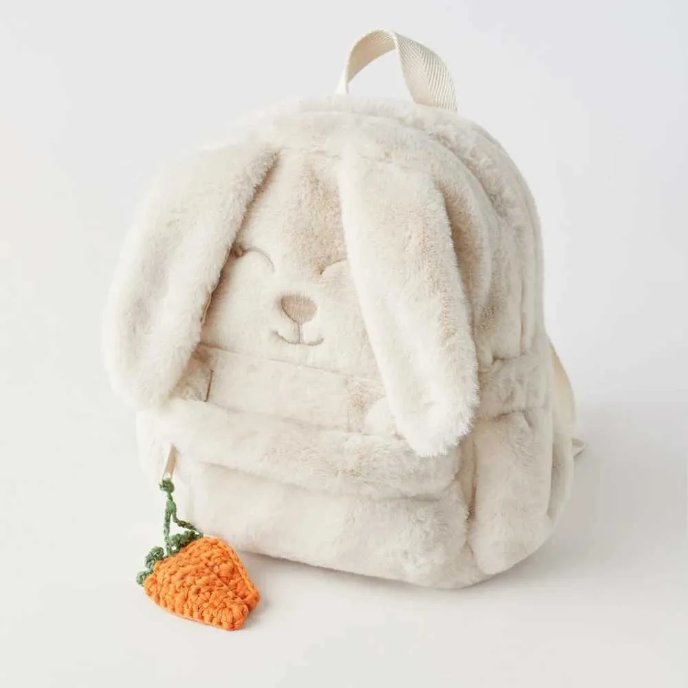 Personalisierte benutzerdefinierte Beige Plüsch Karotte hängen Ohr Kaninchen Womens Rucksack bestickt Kinder süße Geschenk Tasche mit_voghion.com
