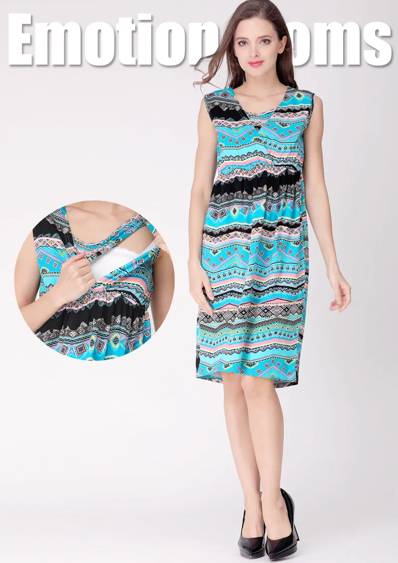 2024 New VNeck Summer Breastfeeding Dresses Sleeveless Dress for Pregnant Women Maternity Clothes_voghion.com