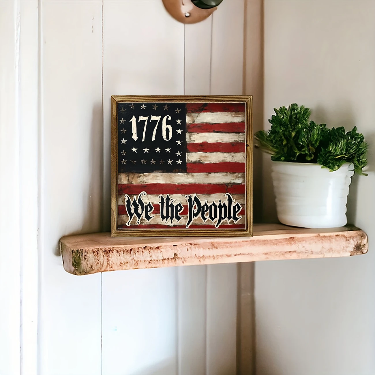 Letrero rústico de madera con la bandera estadounidense de 1776: arte de pared rústico para el hogar, la oficina o como regalo patriótico. Fácil de instalar._voghion.com