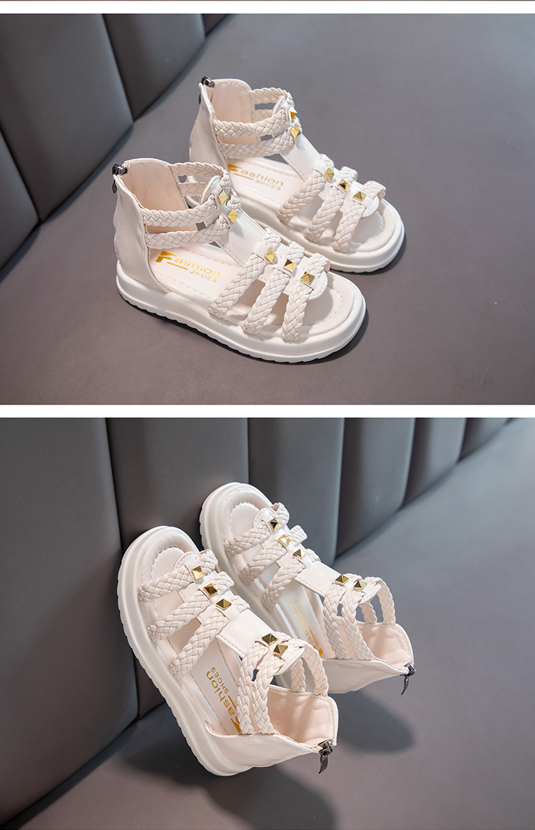Sandali da ragazza Estate 2024 Scarpe da principessa open toe di nuova moda, scarpe romane per bambine con suola morbida per bambini grandi_voghion.com