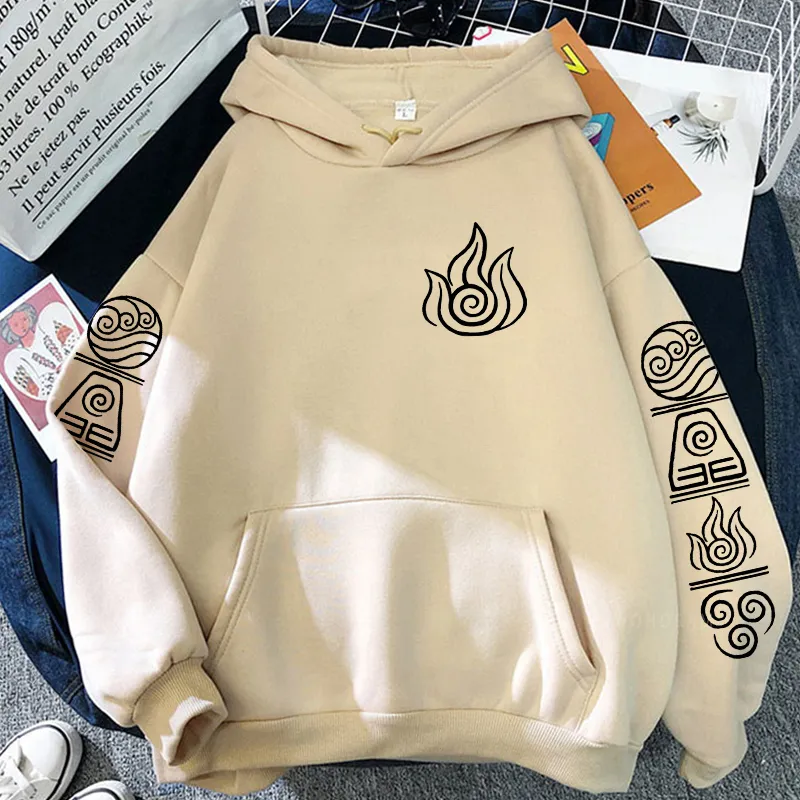 Felpe con cappuccio da uomo Avatar The Last Airbender Haruku Anime Felpa con cappuccio Abbigliamento Acqua Terra Fuoco Aria Grafica Oversize Patchwork_voghion.com
