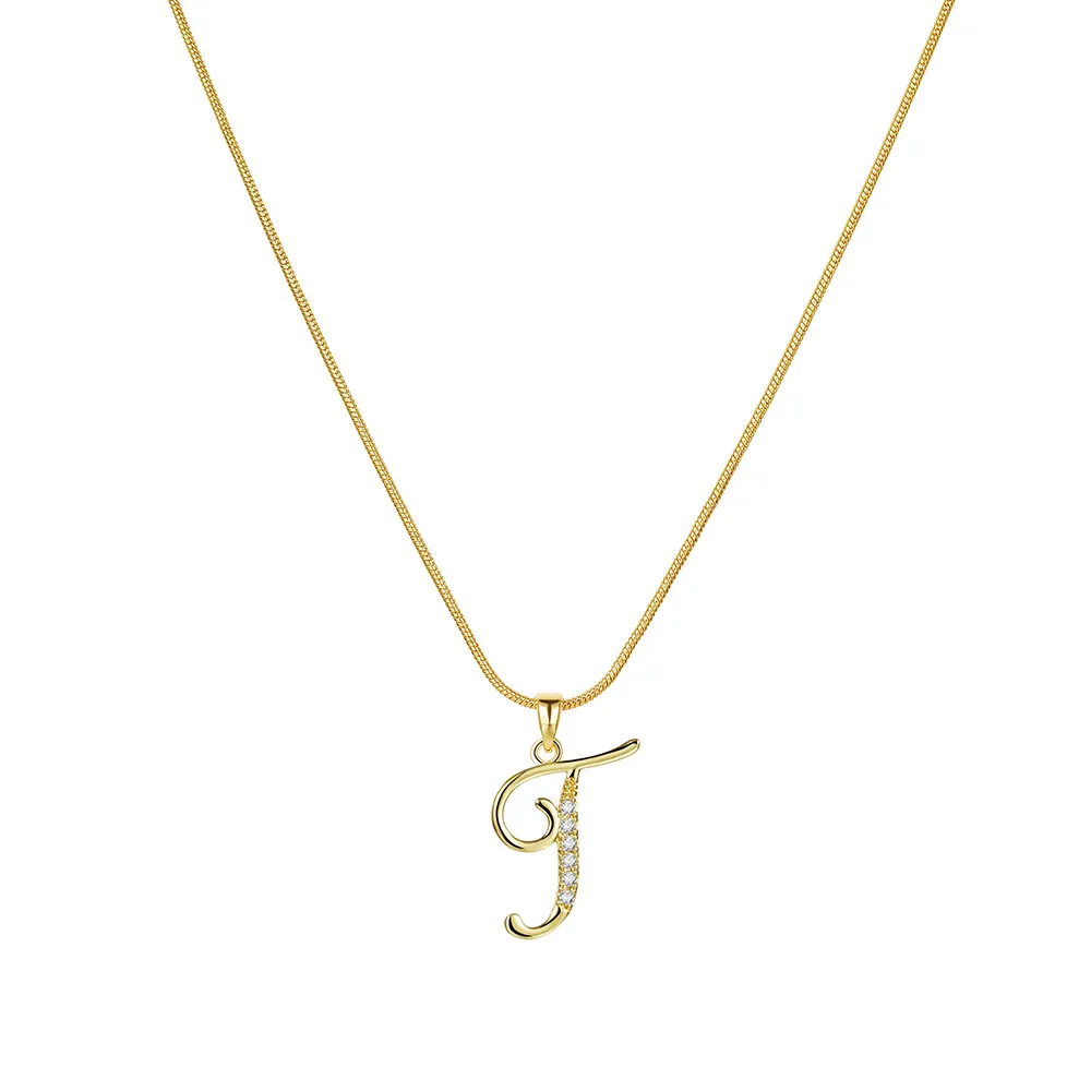 Colliers pendentifs personnalisés CZ A-Z Alphabet Collier Bijoux Plaqué Or Lettre Initiale Cursive Vieil Anglais_voghion.com