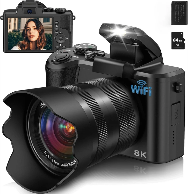 8K Digital Camera, 88MP Cameras For Photography With WiFi & Touch Screen, 16X Zoom Vlogging Camera_voghion.com