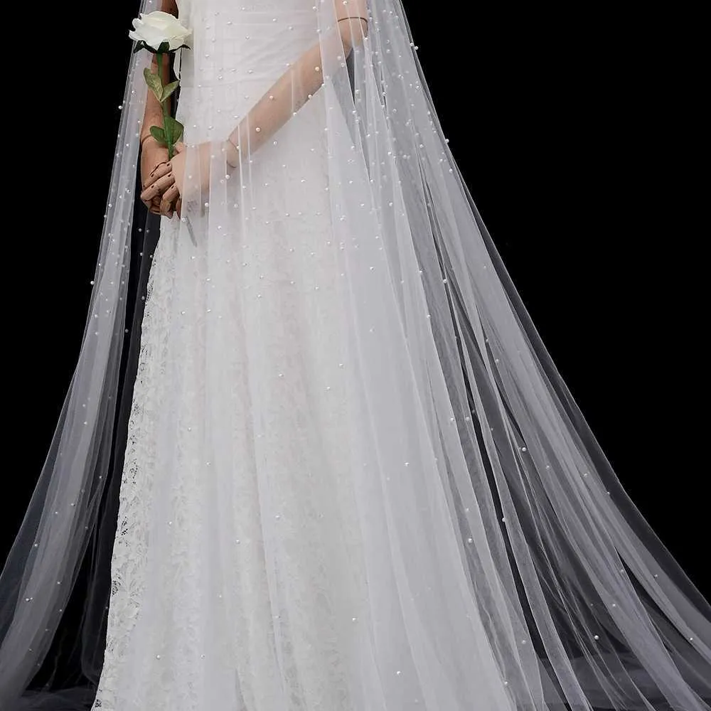 Haarschmuck Damen Perlen Braut Schulterschleier Langer Umhang Abend Cape Jacke Für Frauen Bolero Weicher Tüll Schal Hochzeit_voghion.com