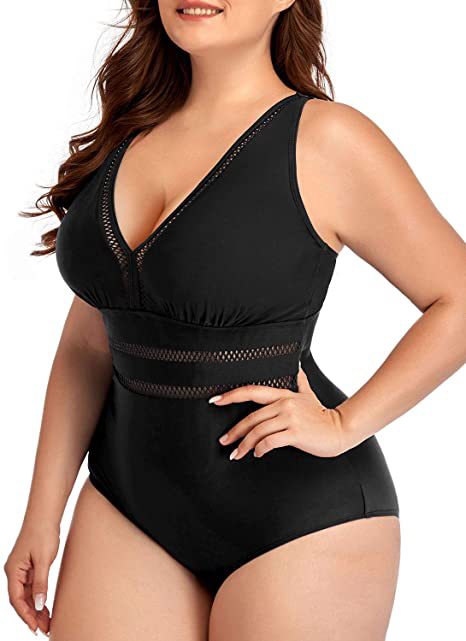 Women's one-piece swimsuit for women splicing hollow printed swimsuit V-neck large size bikini_voghion.com