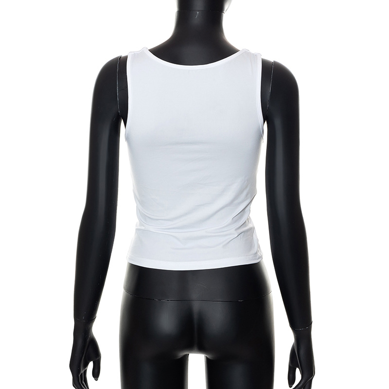 Q22TP273 Summer New 2024 Solid Color Pullover Sleeveless Pleated Open Navel Casual Women's Tank Top_voghion.com