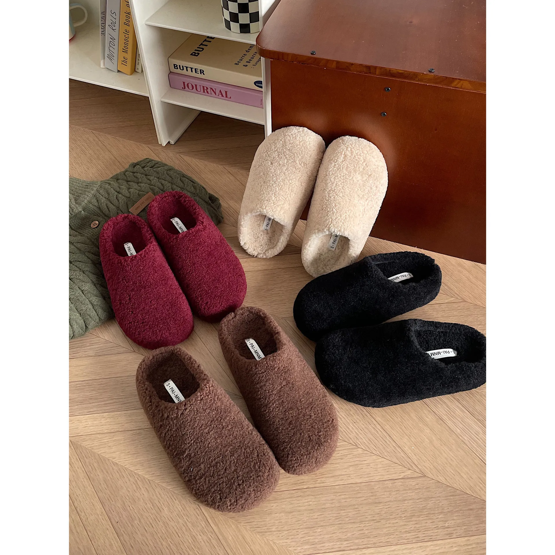 Pantofole donna pelose invernali comode ciabatte a punta chiusa_voghion.com