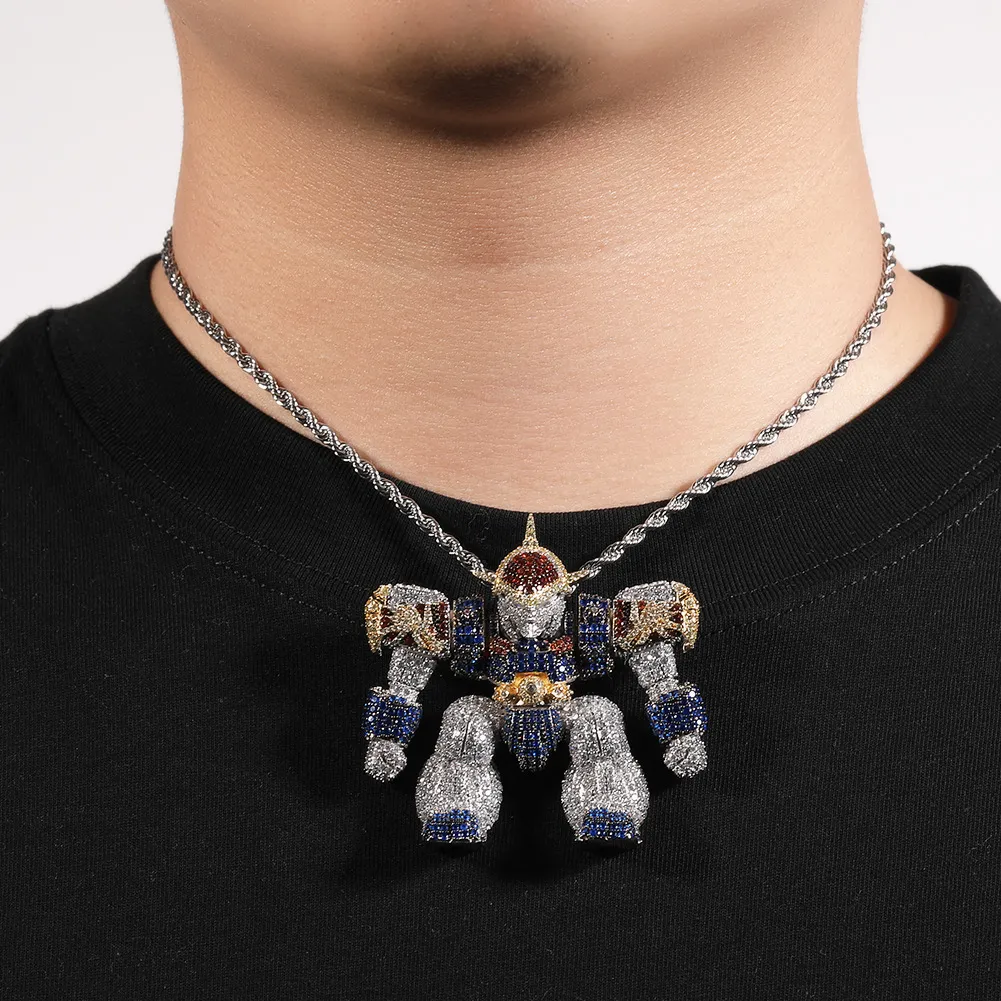 Hip Hop 3D Robot Ciondolo Bling Zirconia Vero Oro Placcato Collana Uomo Gioielli_voghion.com