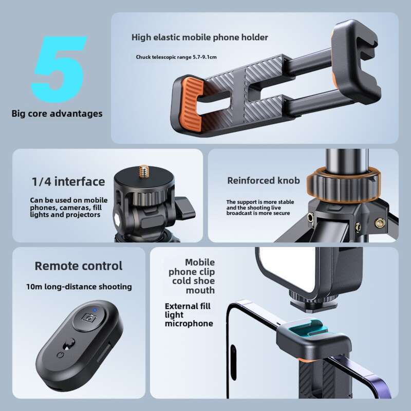 T01 Stick Mobile Bluetooth Selfie Phone Clip Tripod Fill Light Bracket Portable Outdoor Photography_voghion.com