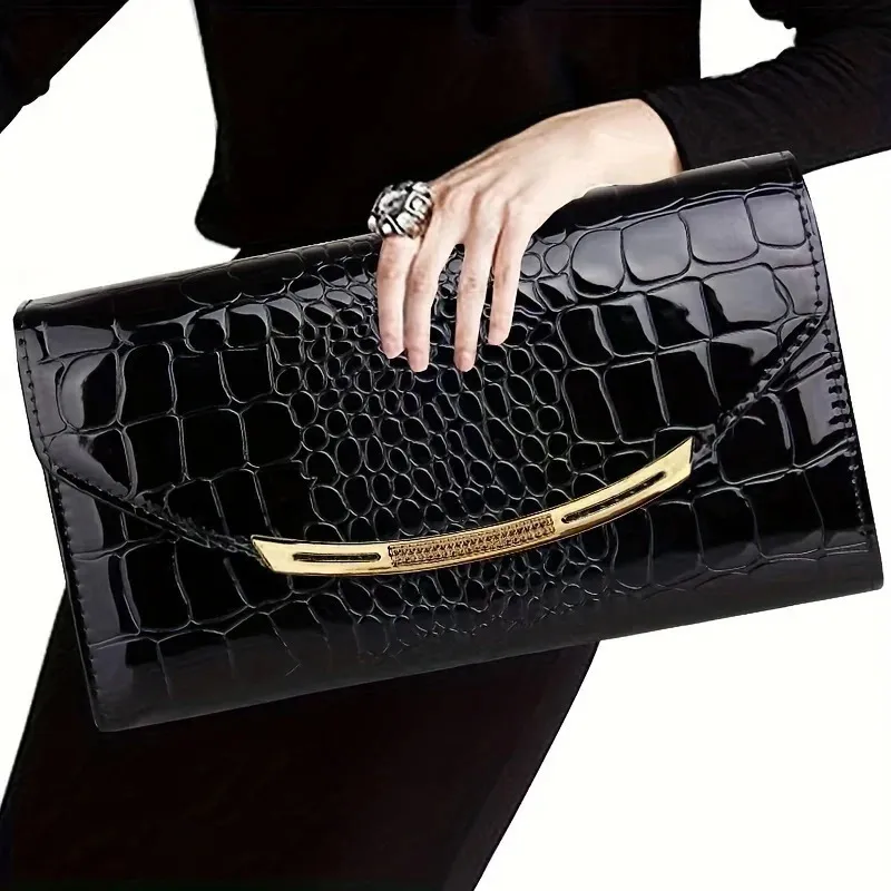 Patent leather womens Large capacity chain clutch Single shoulder straddle bag 240924_voghion.com