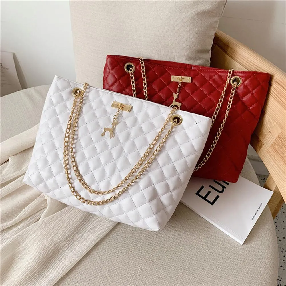 Classic Dia Lattice Handbag Fashion Women Large Capacity Top-handle Bags Pure Color Thin Chain Shoulder Crossbody Bag_voghion.com