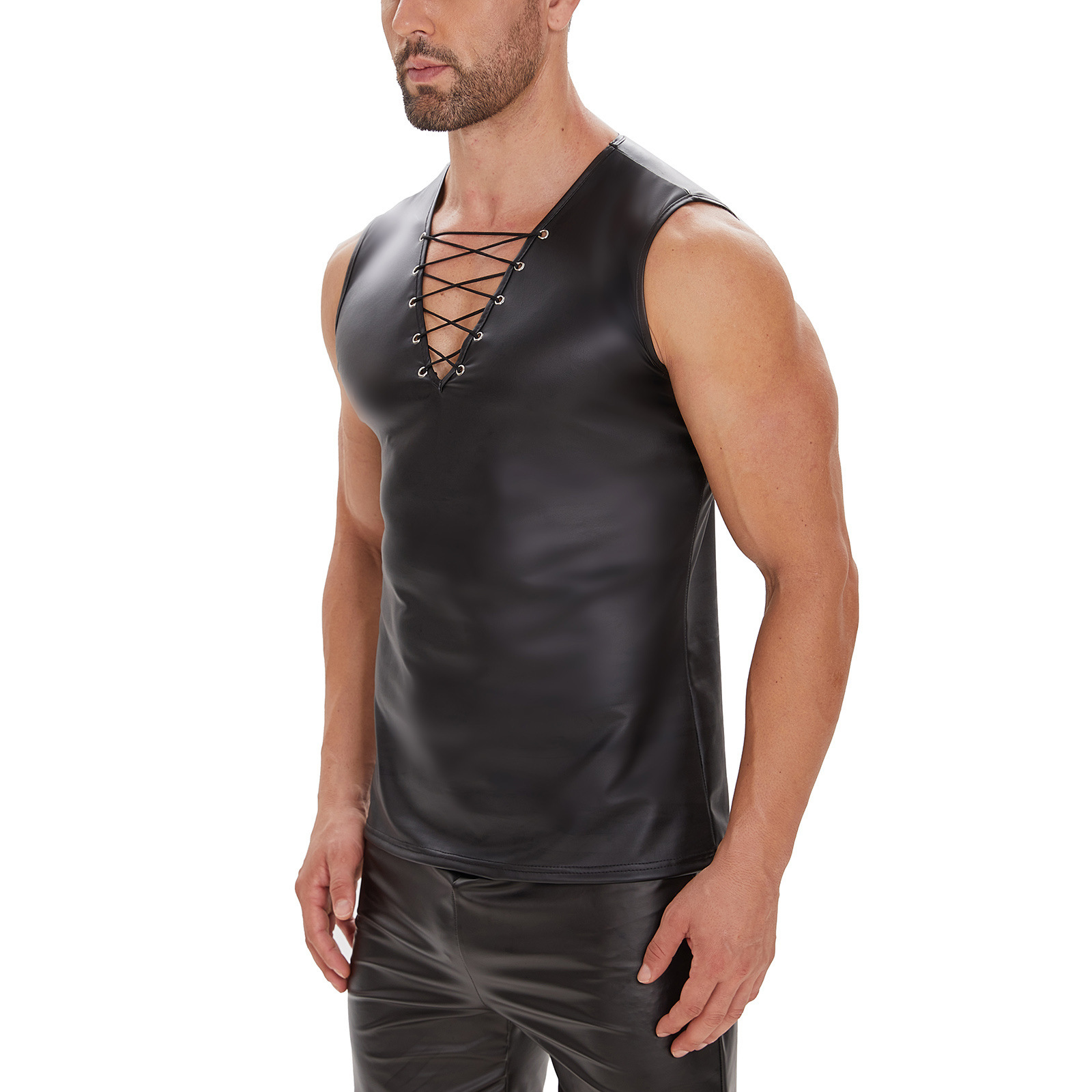 Herrenbekleidung große Herren-Performance-Kleidung Nachtclub Bühne DS Performance-Kleidung mattes Leder T-Shirt Strumpfhose Männer_voghion.com
