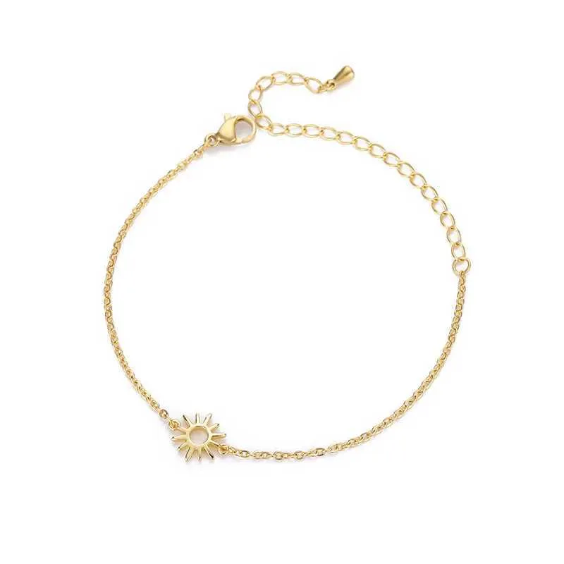 Bangle ICFTZWE Sun Hollow Bracelets For Women Stainless Steel Hand Chain Vintage Suower Anklet Boho Foot Jewelry Gift_voghion.com