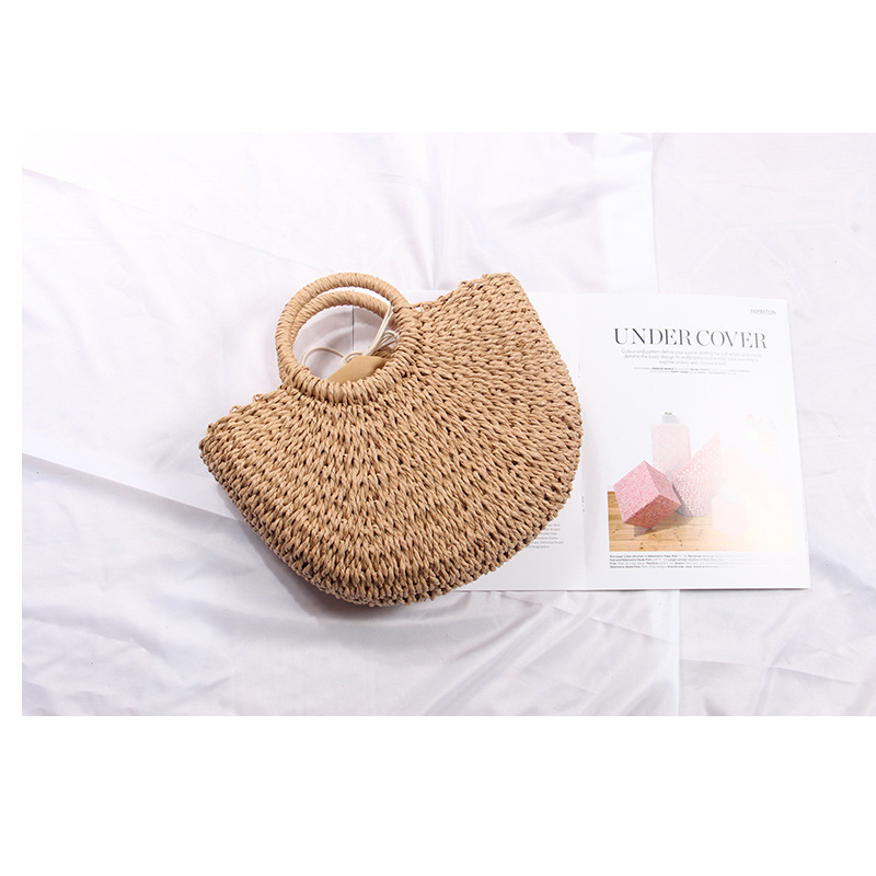 wiosenno-letnia torba słomkowa papierowa lina okrągła torba wiaderkowa prosta tkana torba damska w stylu retro casualowa torebka_voghion.com
