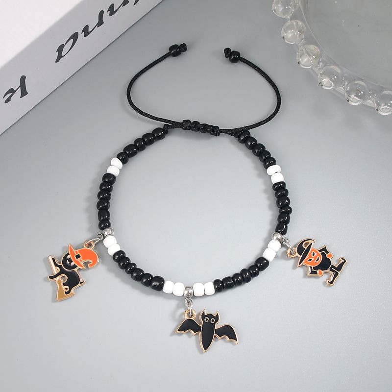 Halloween Kürbis Geistergesicht Schwarz-Weiß Reisperlen Handseil Armband_voghion.com