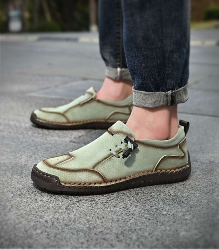 Casual Italian Men's Handmade Board Shoes, Genuine Leather Soft Sole, Plus Size Bean Shoes , Sole,_vogvips.com