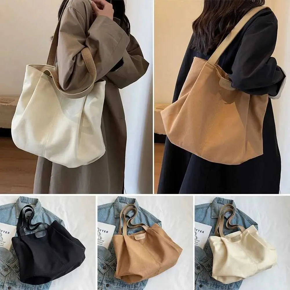 Canvas Shoulder Tote Bag Casual Solid Colour Handbag For Women_voghion.com