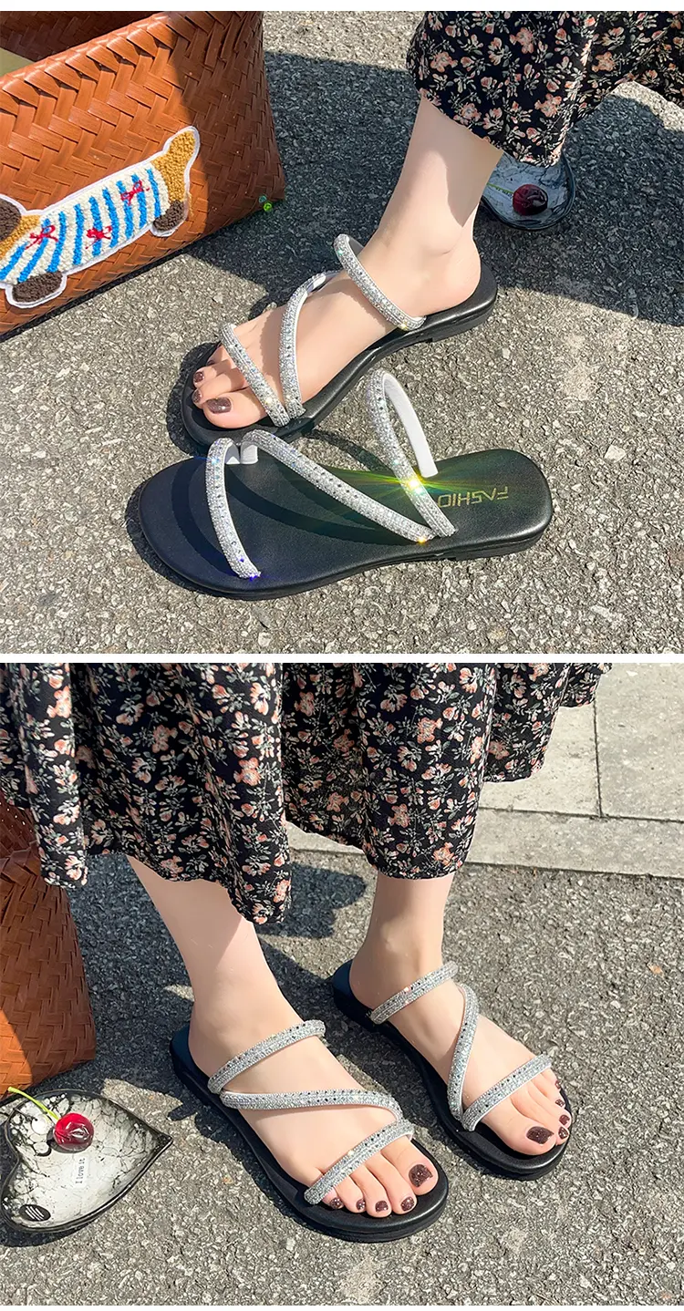 Women's Rhinestone Slippers Soft Bottom Summer Seaside Sandals_voghion.com