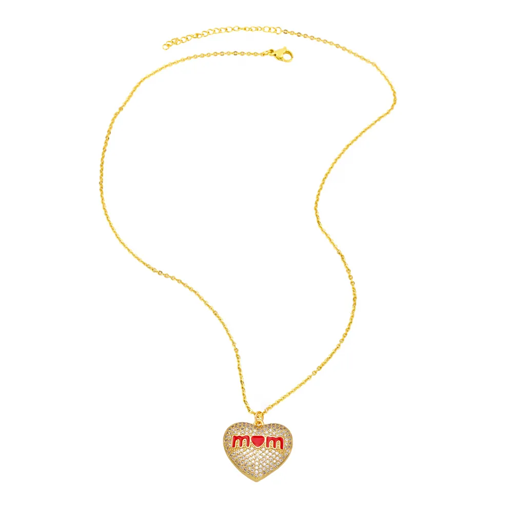 Collares colgantes FLOLA, collar de corazón rojo para mamá, para mujer, con cuentas de cobre y circonita blanca, joyería romántica para madres._voghion.com