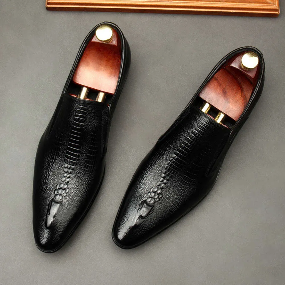 Breathable Leather Shoes For Men Patterned Crocodile Business_voghion.com