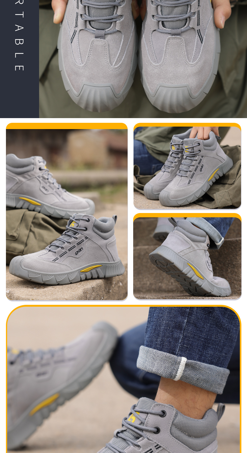 GUYISA Scarpe antinfortunistiche da uomo con punta in acciaio, stivali grigi anti-sfondamento e anti-perforazione, antiusura, CN37-47 0266G_voghion.com