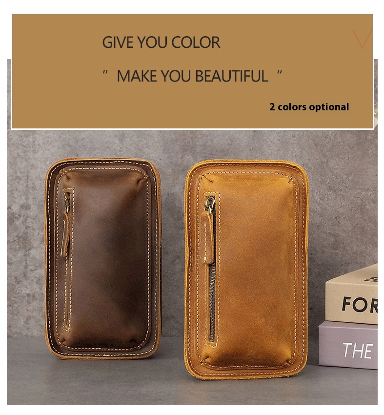 Crazy Horse ādas retro plecu soma, jauna jostas soma, vīriešu apģērba jostas mini soma, tīras govs ādas telefona soma, īstas ādas moderna soma_voghion.com