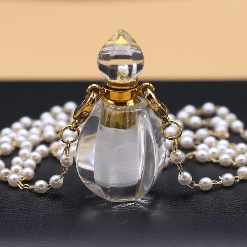 Pendant Necklaces Natural Stone Perfume Bottle Necklace Clear Quartz Essential Oil Diffuser Vial Crystal Jewelry Gifts_voghion.com