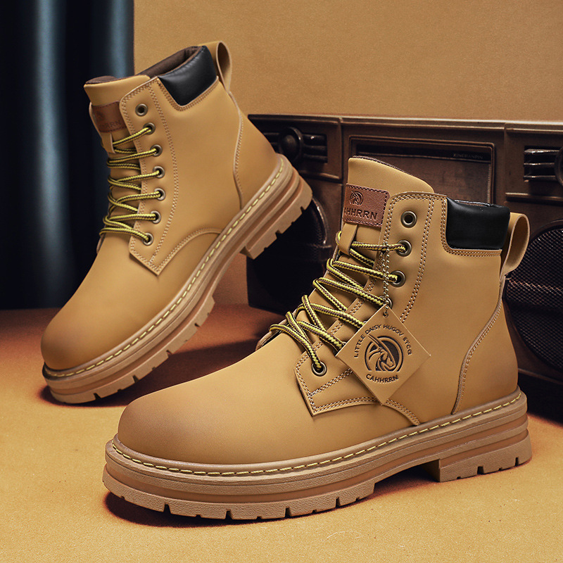 Bottes montantes en cuir neuves pour hommes, bottes en cuir vintage britanniques, grandes bottes jaunes