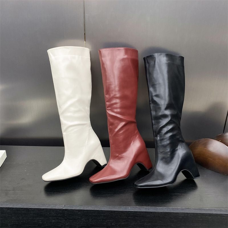 2024 Autumn And Winter New Style Square Toe Thick High Heels Niche Slimming Not Over The Knee Spicy Girl Explosive_vogvips.com