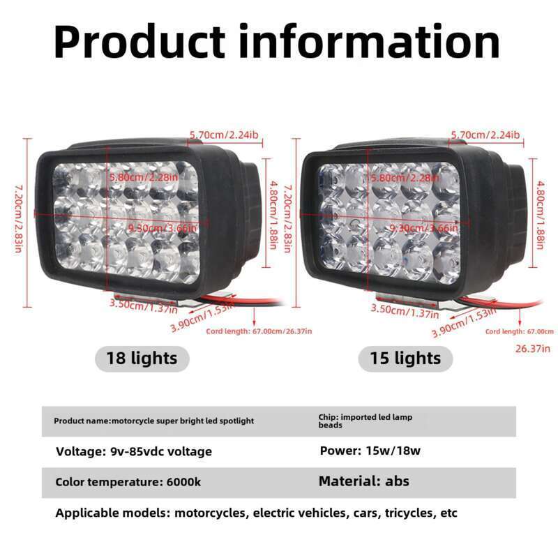 Akutoitel töötavad välised LED-esituled, tugevate ülieredate mootorratta prožektoritega, esituled_voghion.com