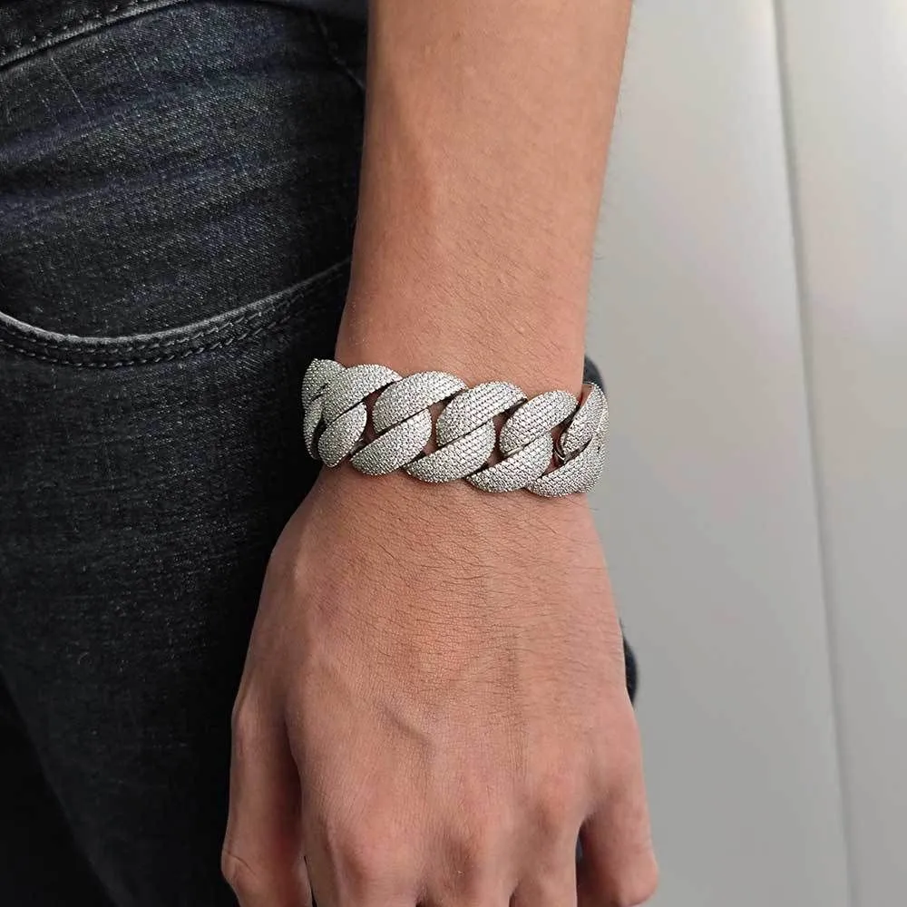 22mm Hip Hop 5A Cubic Zircon Tennis Bracelets Real Gold plated Bracelet Cuban Link Men Jewelry_voghion.com