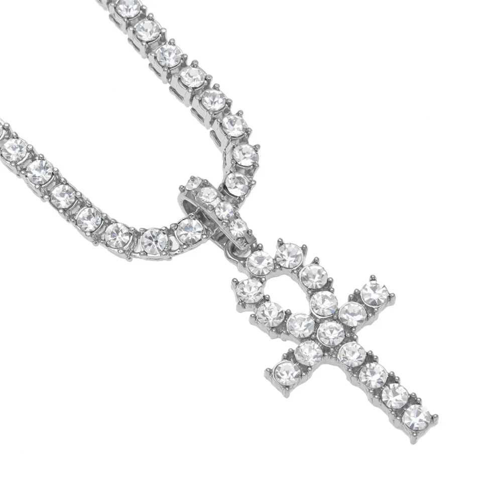 Collana con ciondolo in lega Hip Hop con ciondolo in argento Ankh egiziano, con cristallo Rhie, chiave della vita, croce egizia, catena_voghion.com