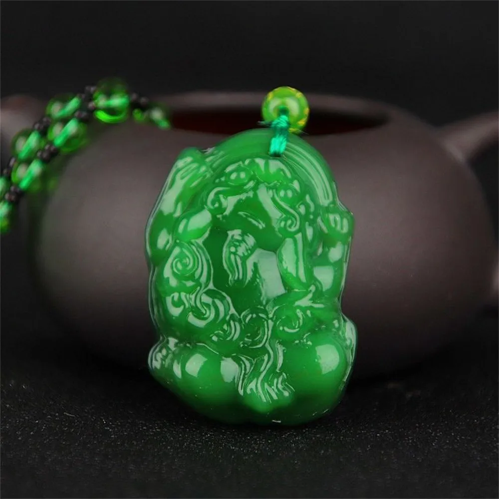 Pendant Necklaces Natural Fashion Green Jade Carved Kylin PiXiu Dragon Chinese Amulet Stone Necklace Woman Man's Party_voghion.com