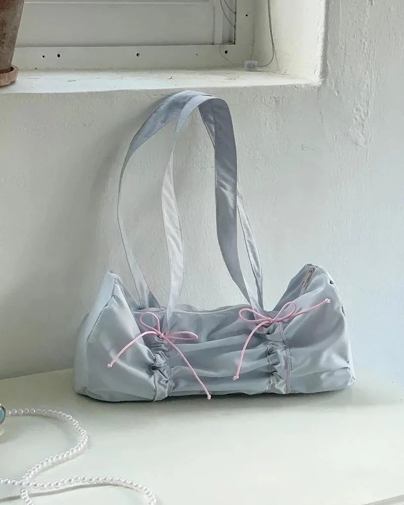 Miyagawa Borsa da donna 2024 Borsa a tracolla singola con coulisse e fiocco coreano Borsa da ascellare casual e versatile per donna_voghion.com
