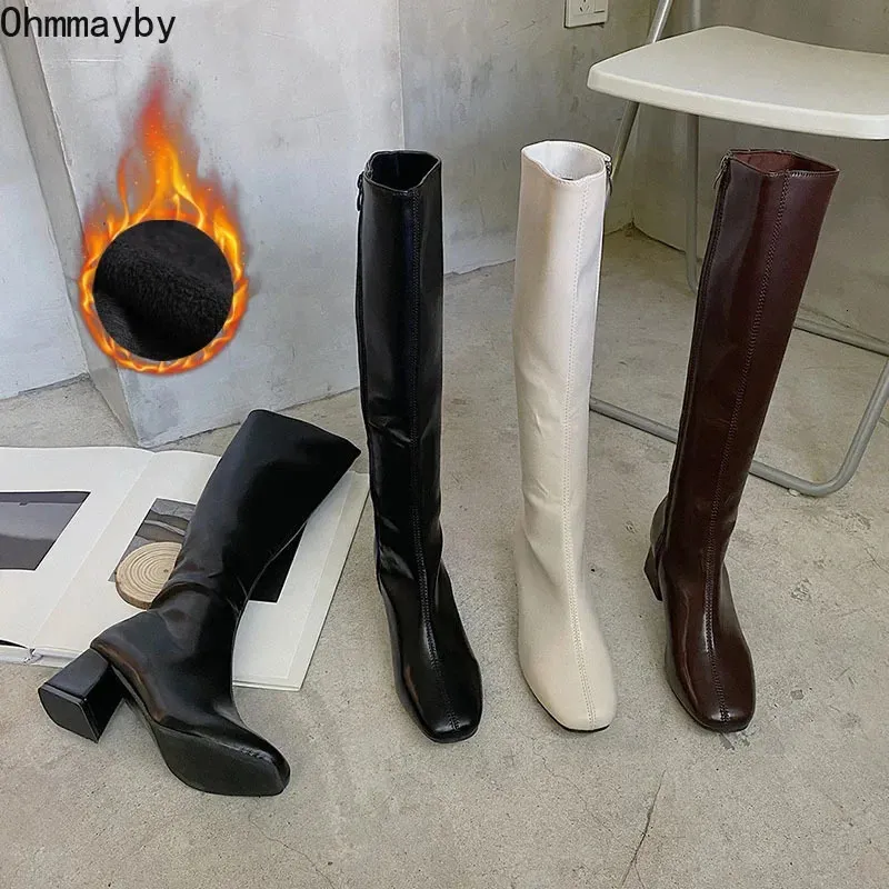 Warme Frauen Lange 48 Stiefel Kniehohe Booties Damen Schuhe Plattform Dicke Ferse PU Leder Weichen Reißverschluss Frau Mode Winter_voghion.com