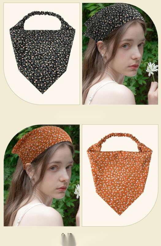 Nouveau petit foulard triangulaire élastique à fleurs fraîches de campagne, bandeau marguerite, foulard, accessoire, bandeau_voghion.com