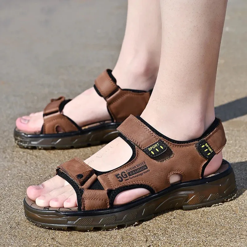 Comfortable Genuine Leather Men Sandals For Outdoor Hiking Summer_voghion.com