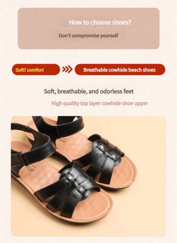 Sandales pour jeunes mamans en cuir de vachette véritable, semelle souple en cuir véritable, semelle plate confortable, pour femmes d'âge moyen_voghion.com