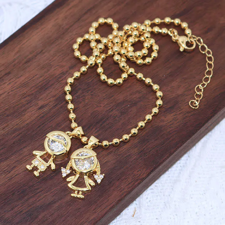 NZ1428 Collier délicat plaqué or avec micro pavé de zircons cubiques pour garçon et fille, pendentif à breloque pour enfants, chaîne à billes_voghion.com